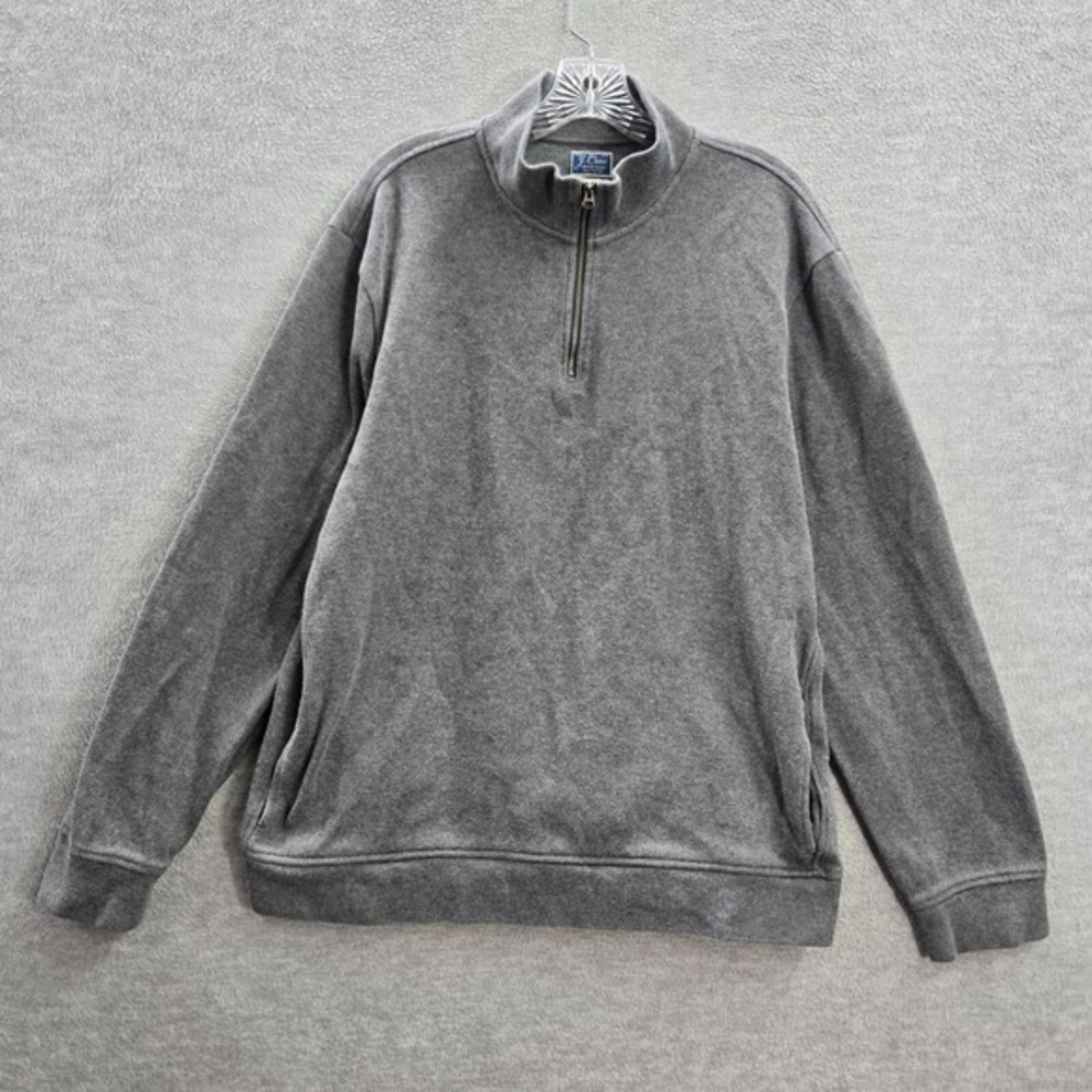 VINTAGE J Crew Men Sweatshirt XL Gray Fleece Pockets 1/4 Zip Long Sleeve Y2K